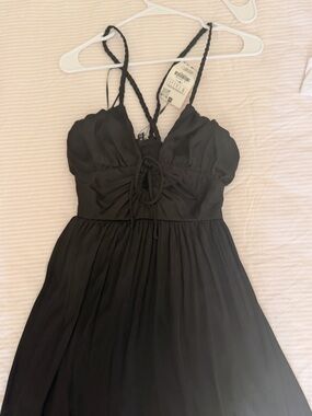 Zara Black Strapless-Look Midi Dress with Tie Front